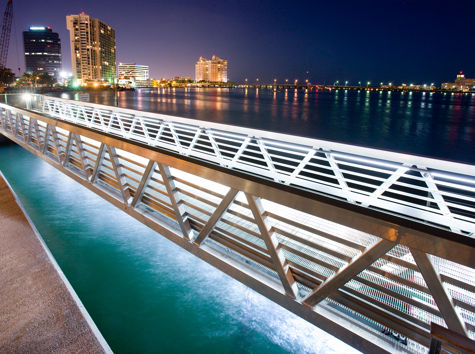 Aluminum gangway with LED lighting in Florida city waterfront