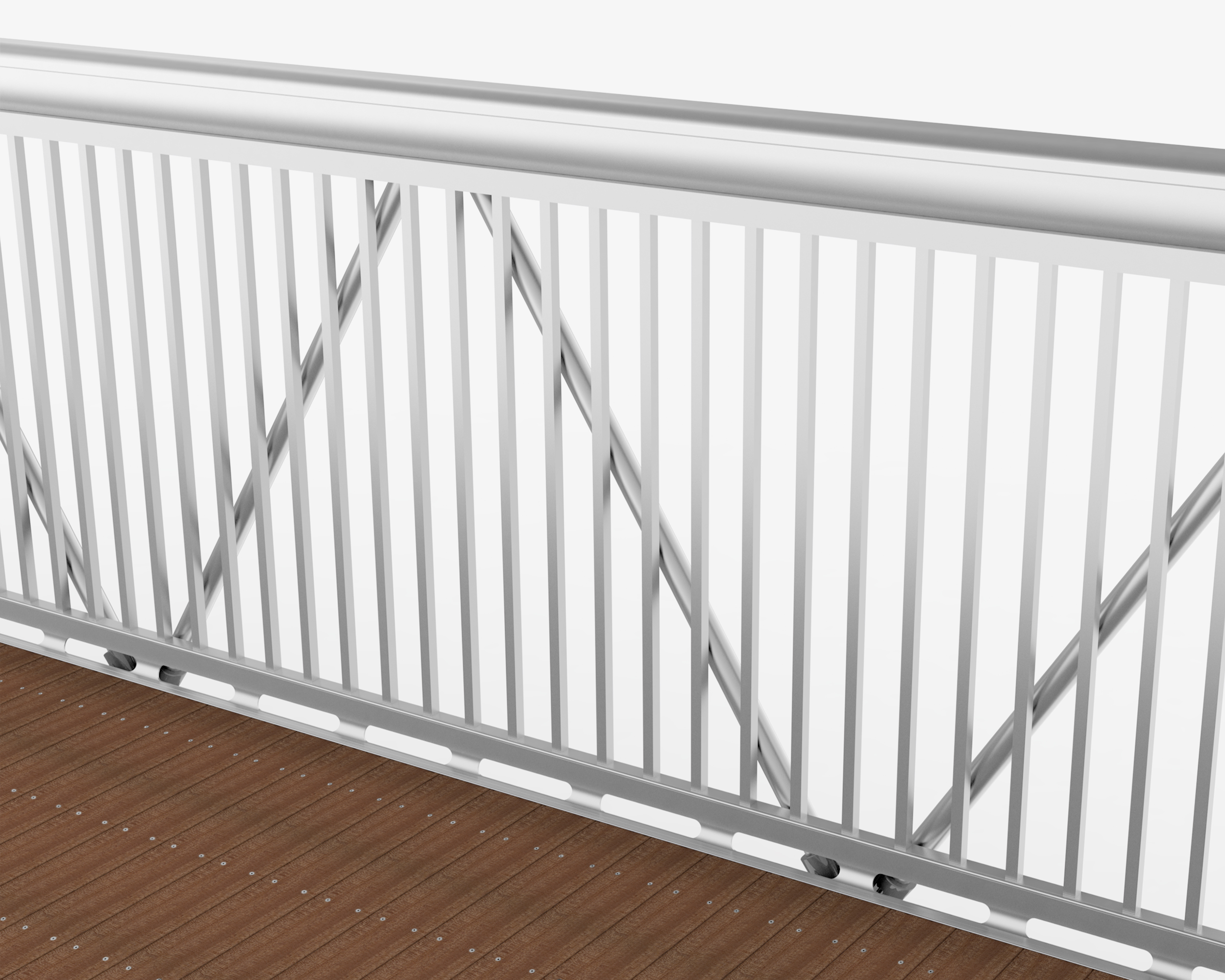 Guardrail with vertical pickets on weld-free aluminum bridge
