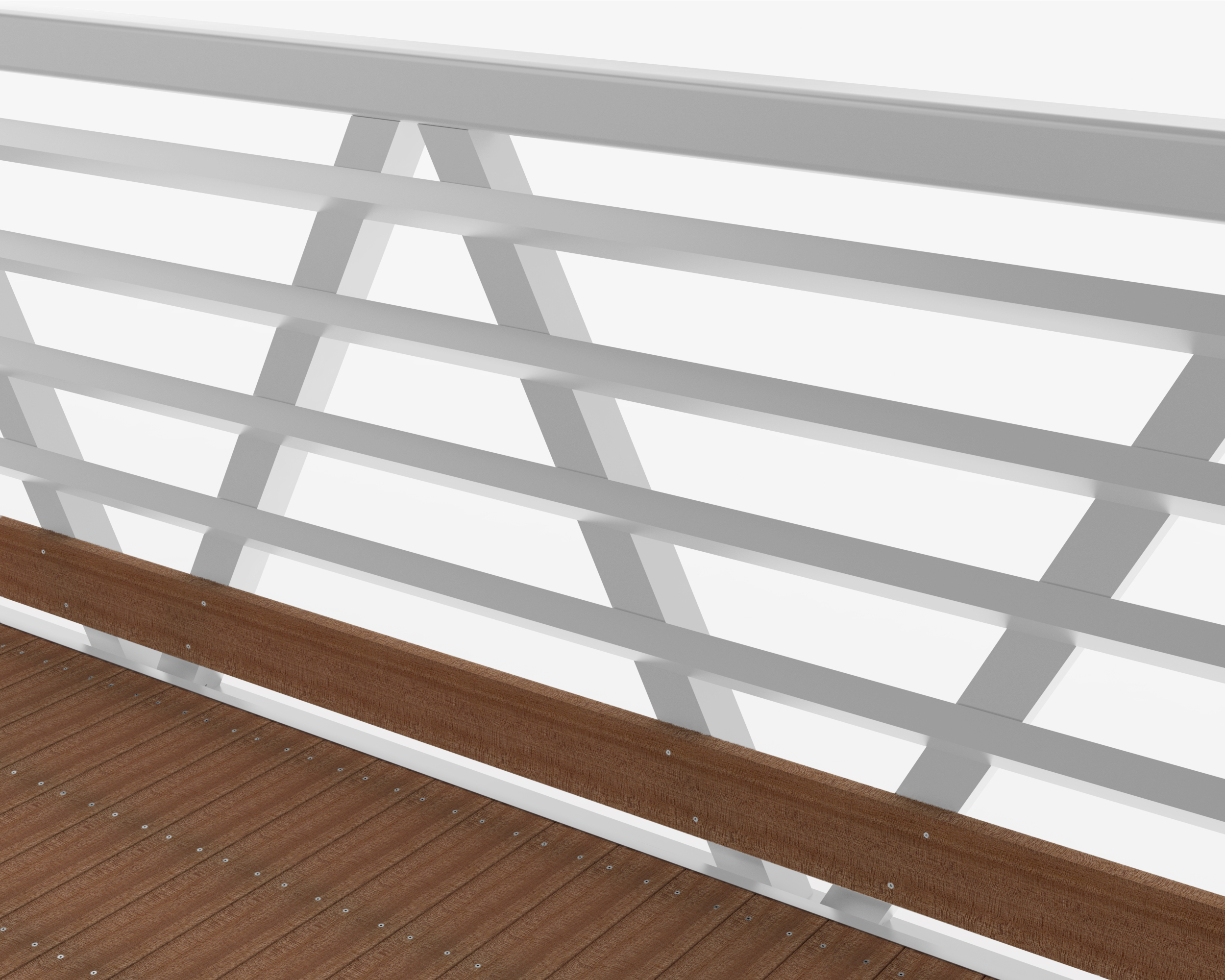 Aluminum guardrail with horizontal railings on custom pedestrian bridge