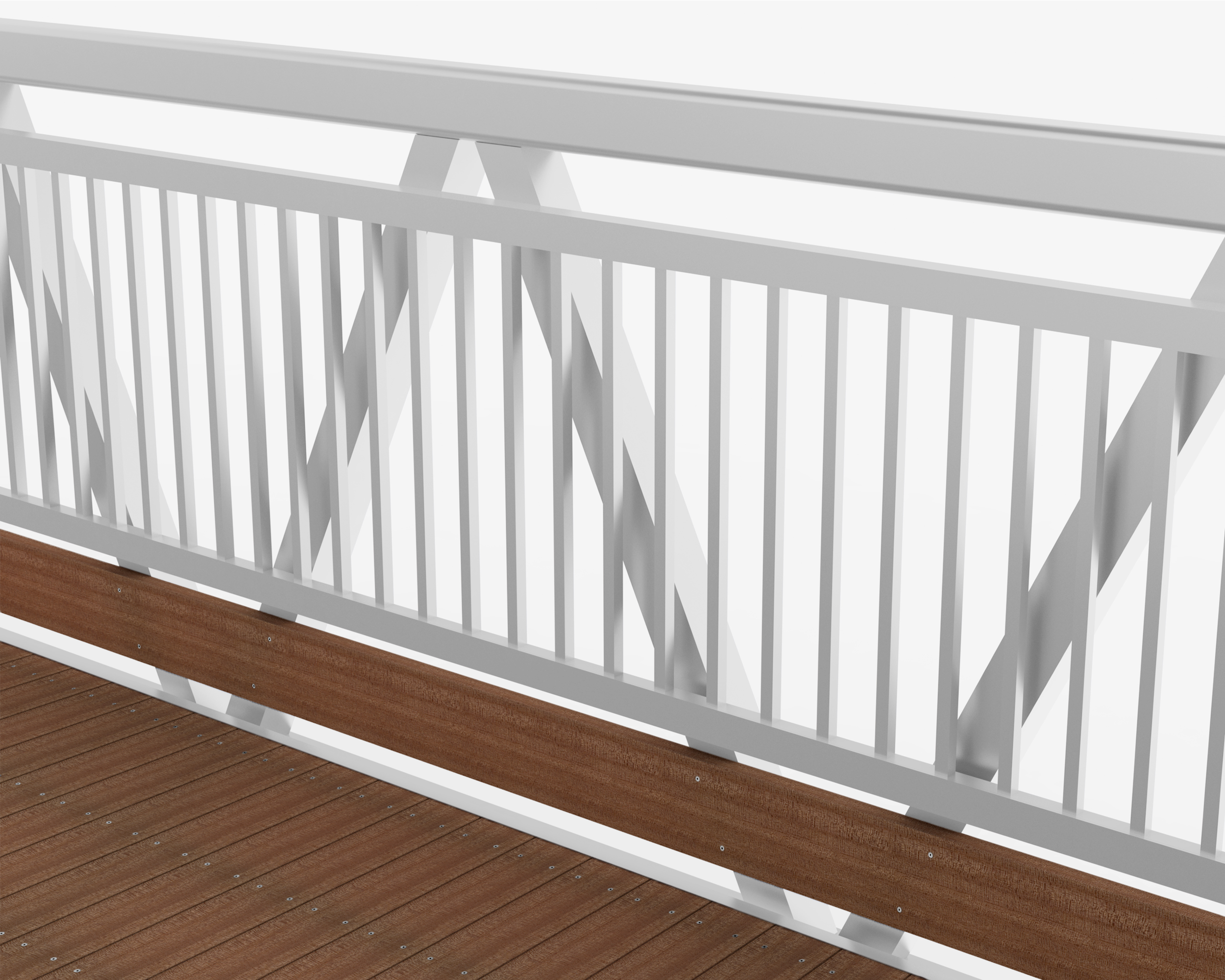 Aluminum guardrail with vertical pickets on custom pedestrian bridge