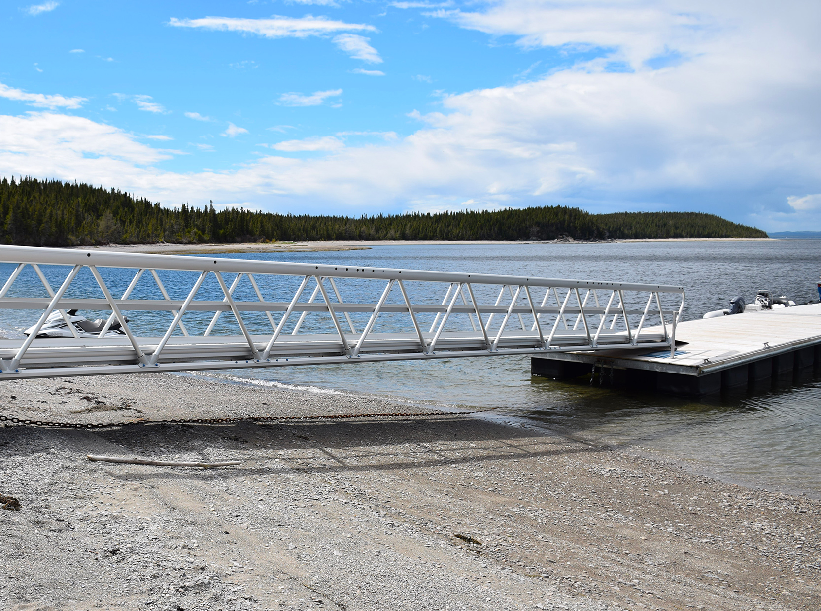 Aluminum gangway leading to floating dock in national park