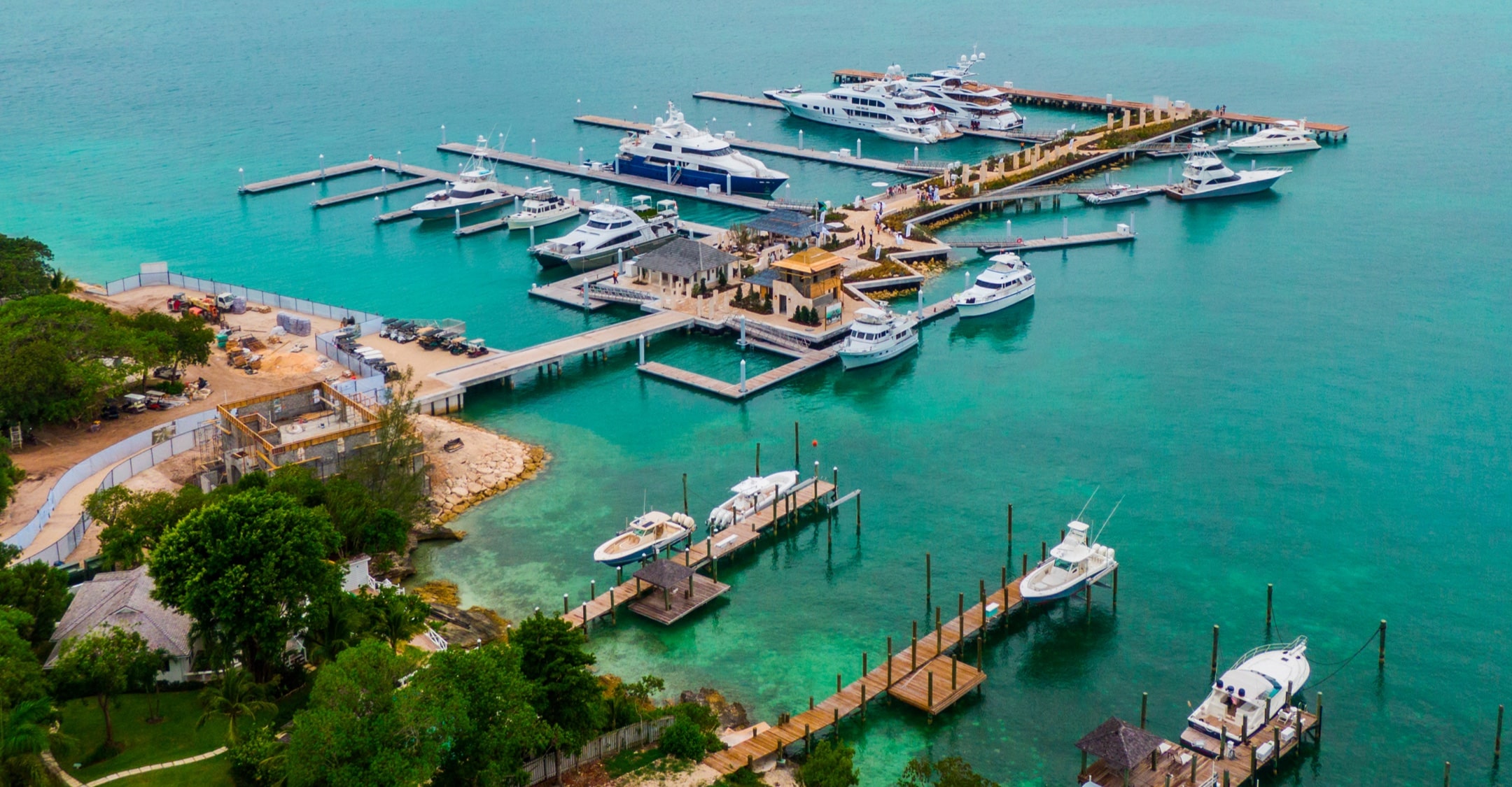 Turnkey aluminum marina with integrated landscaping features in the Bahamas