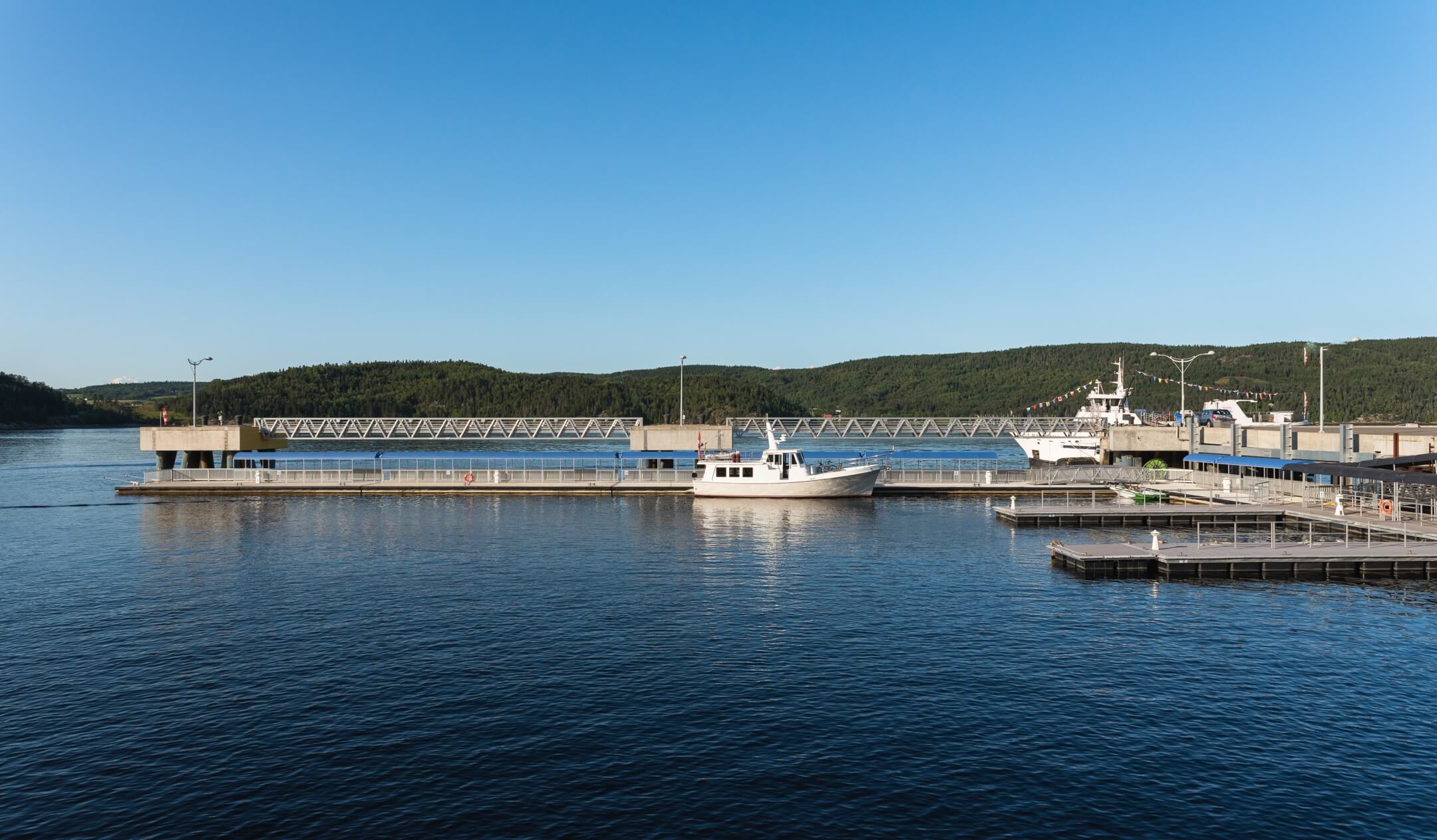International cruise ship ferry landing in harbor in Canada