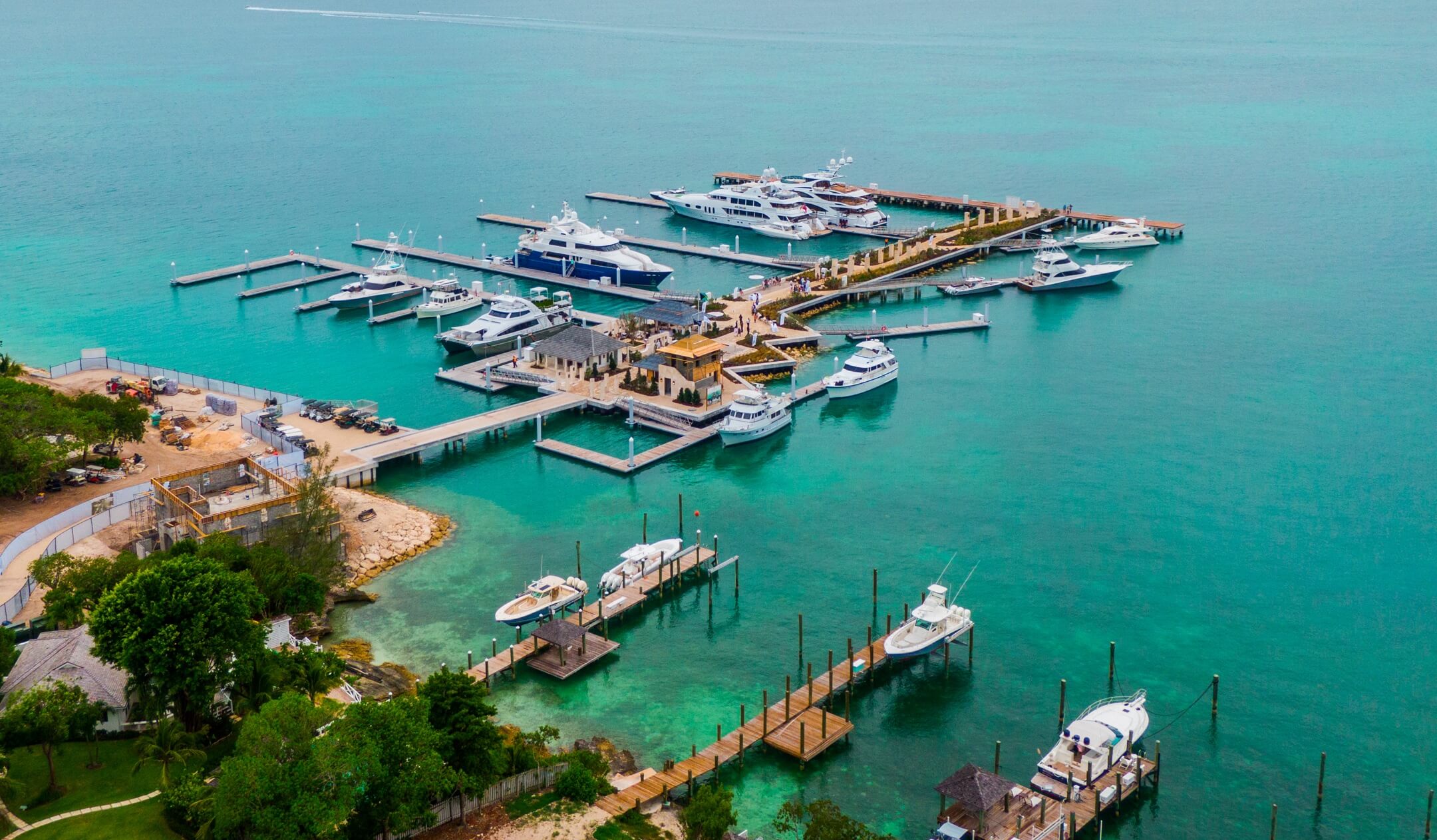 Turnkey marina with yachts moored in the Bahamas