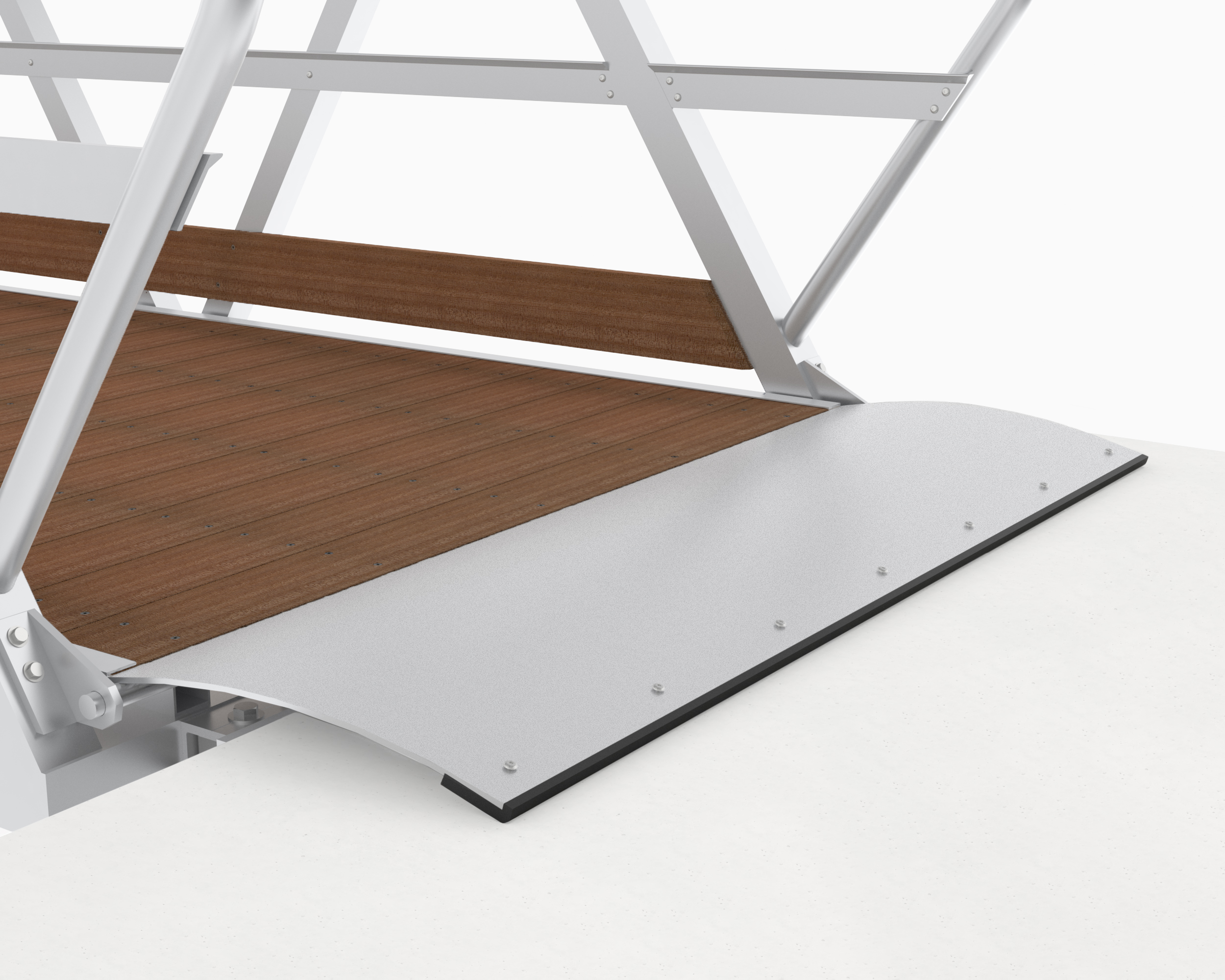 Curved transition plate with anti-slip coating for custom gangway