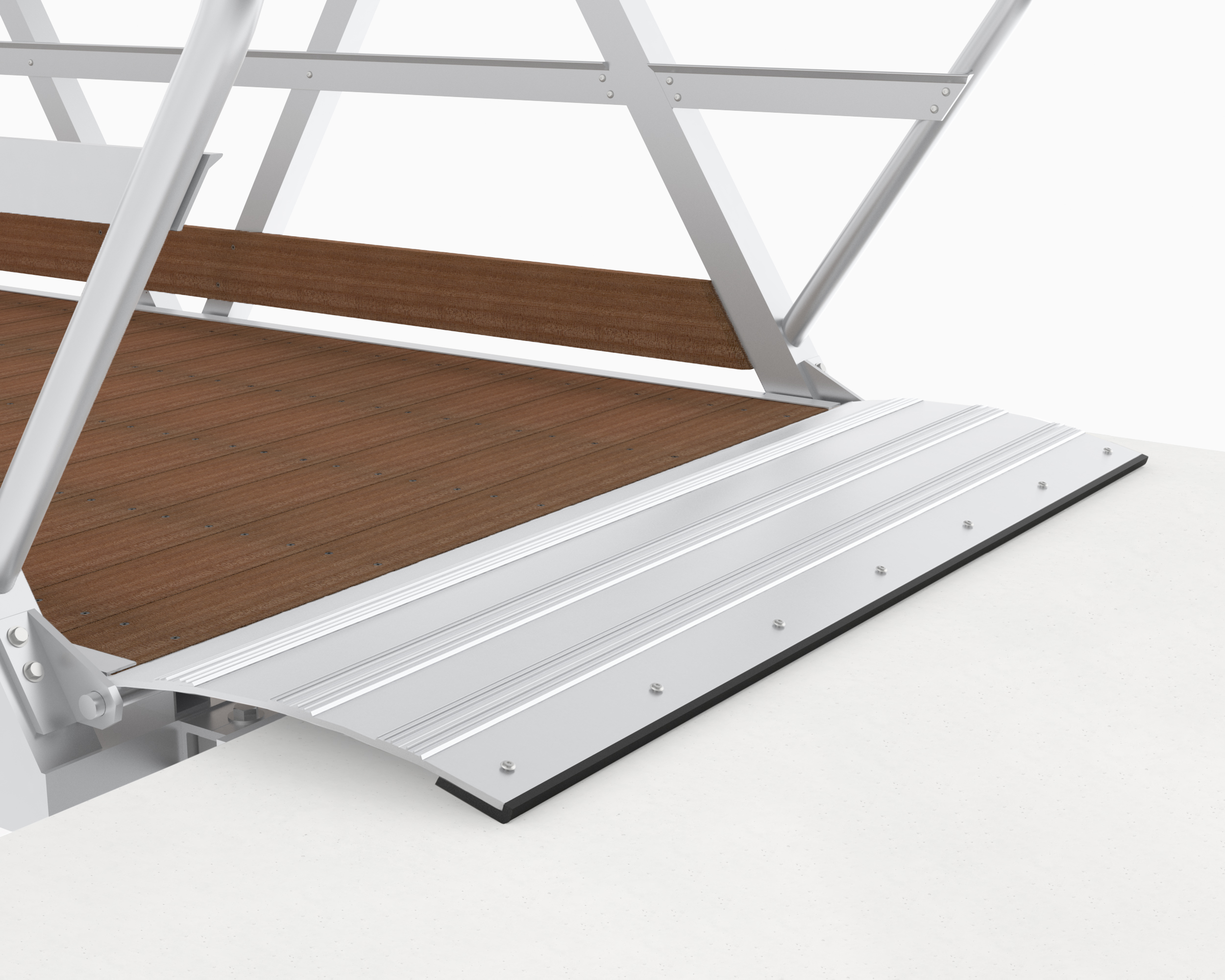 Curved transition plate with anti-slip strips for custom gangway