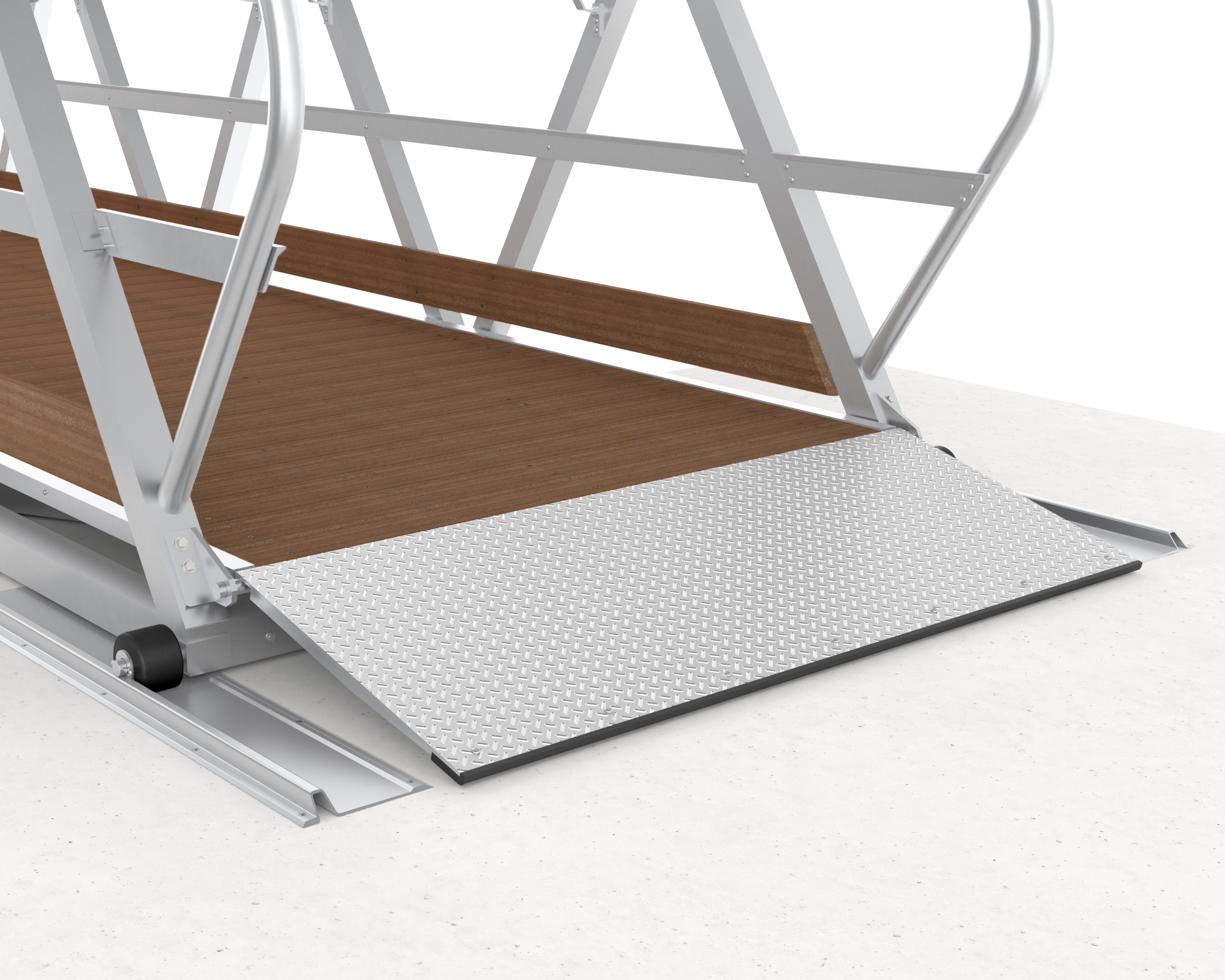Flat transition plate with diamond treads for custom gangway