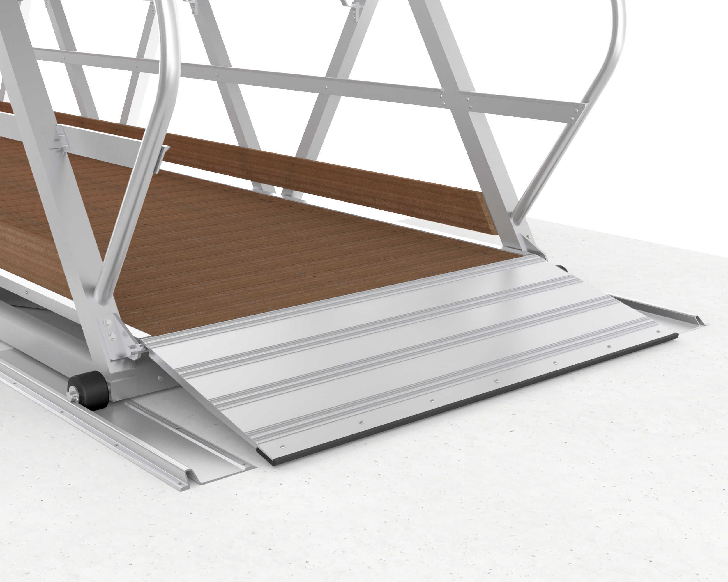 Flat transition plate with anti-slip strips for custom gangway