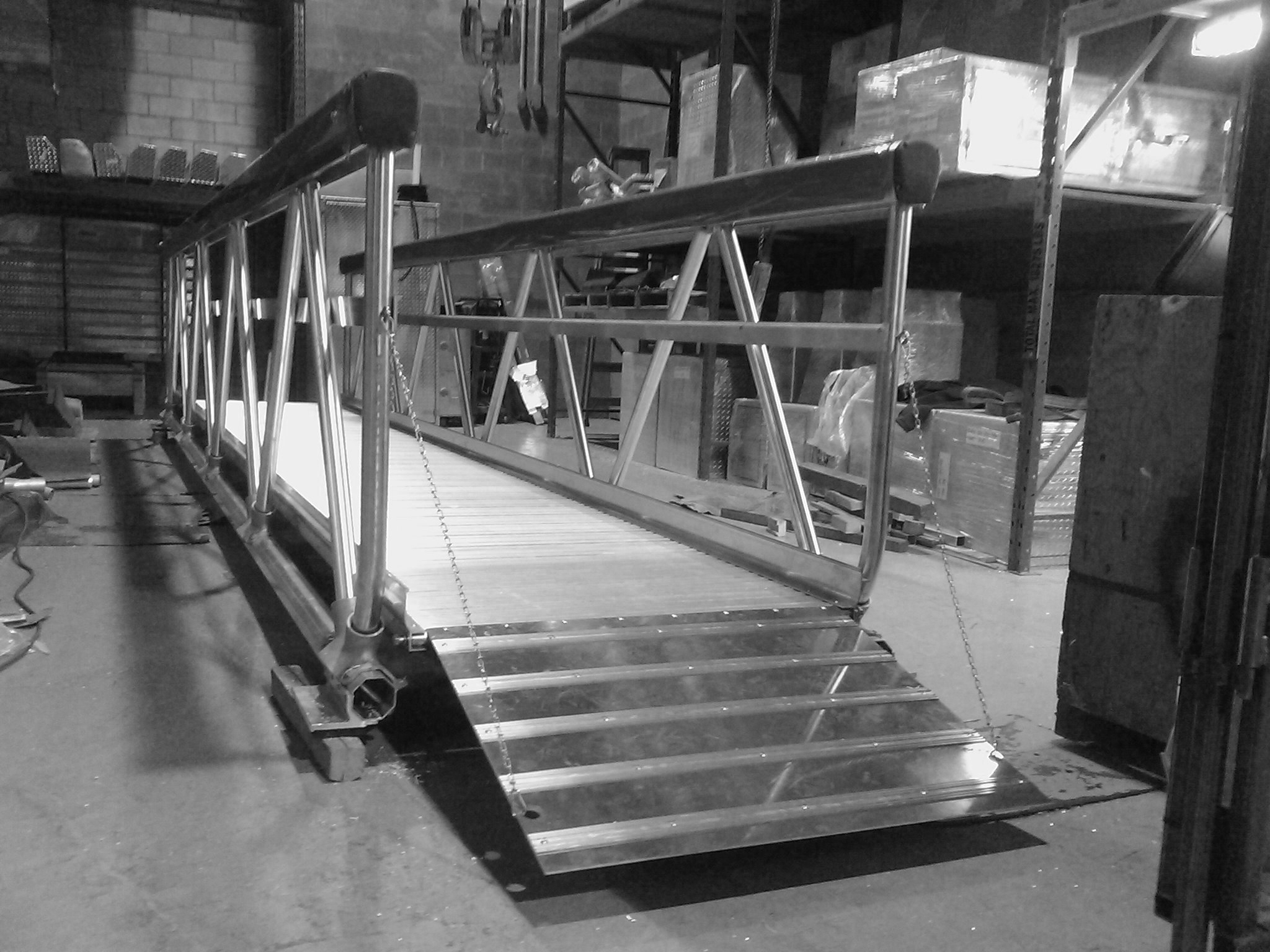 Prefabricated industrial footbridge in warehouse
