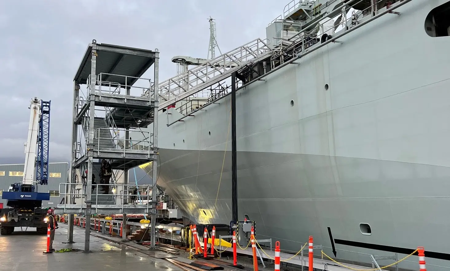 Joint Support Ships for the Royal Canadian Navy under construction at Seaspan’s Vancouver Shipyards with MAADI Group’s marine aluminum gangway