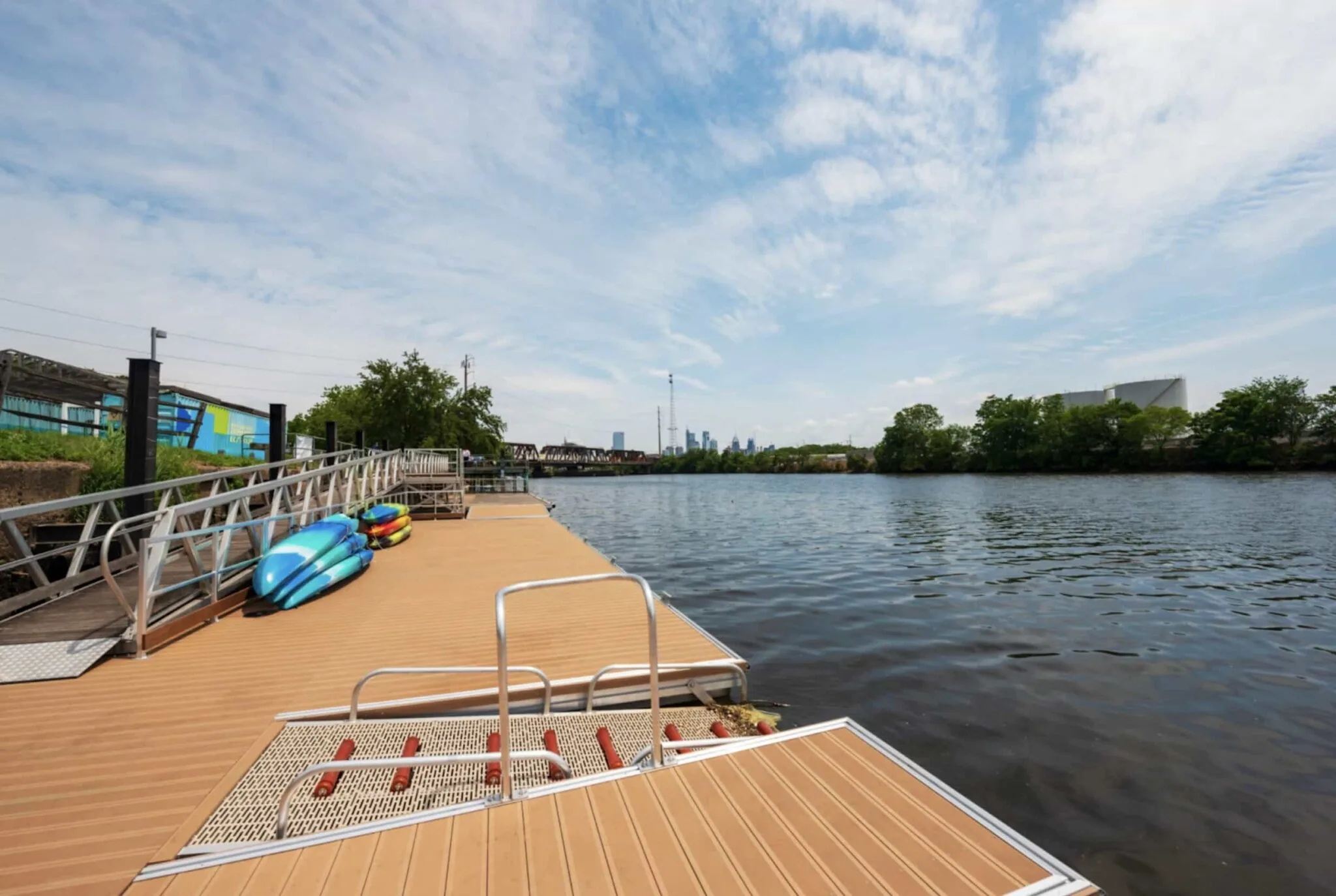 Aluminum public dock with kayak launch, showcasing durable, low-maintenance design for year-round use.